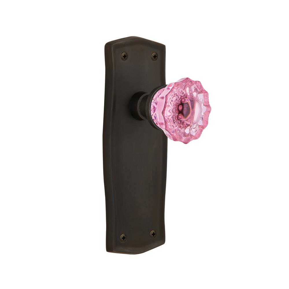Nostalgic Warehouse PRACRP Colored Crystal Prairie Plate Double Dummy Crystal Pink Glass Door Knob in Oil-Rubbed Bronze